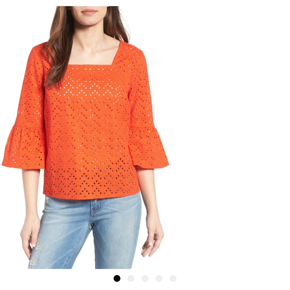 Eyelet bell-sleeve top